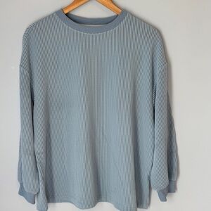 Pretty Garden Size Medium Ribbed Blue and White Striped Long-Sleeve Top